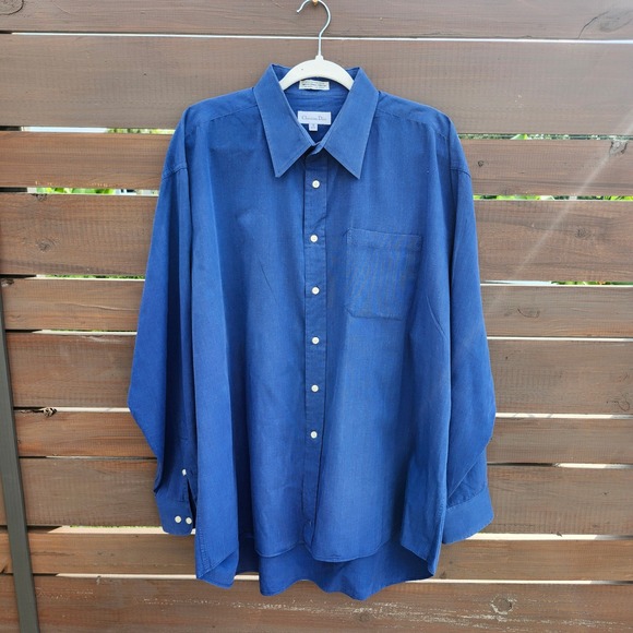 Christian Dior Vintage Menswear Dress Shirt Long Sleeve Button Up Blue Size‎ 18 - Picture 1 of 12